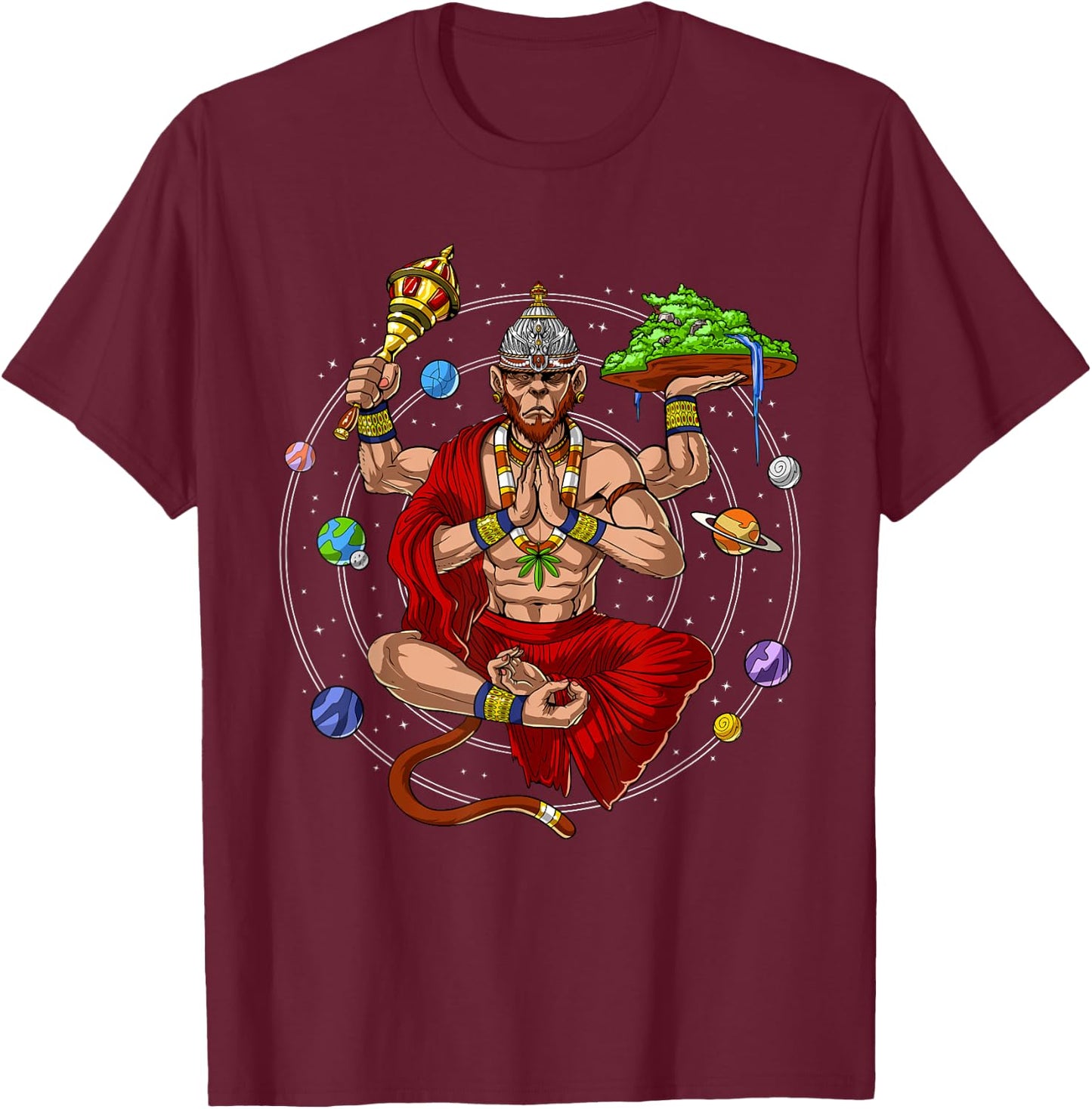 Hanuman Hindu God Monkey Yoga Meditation Hinduism Mythology T-Shirt - T-Shirt | Maroon