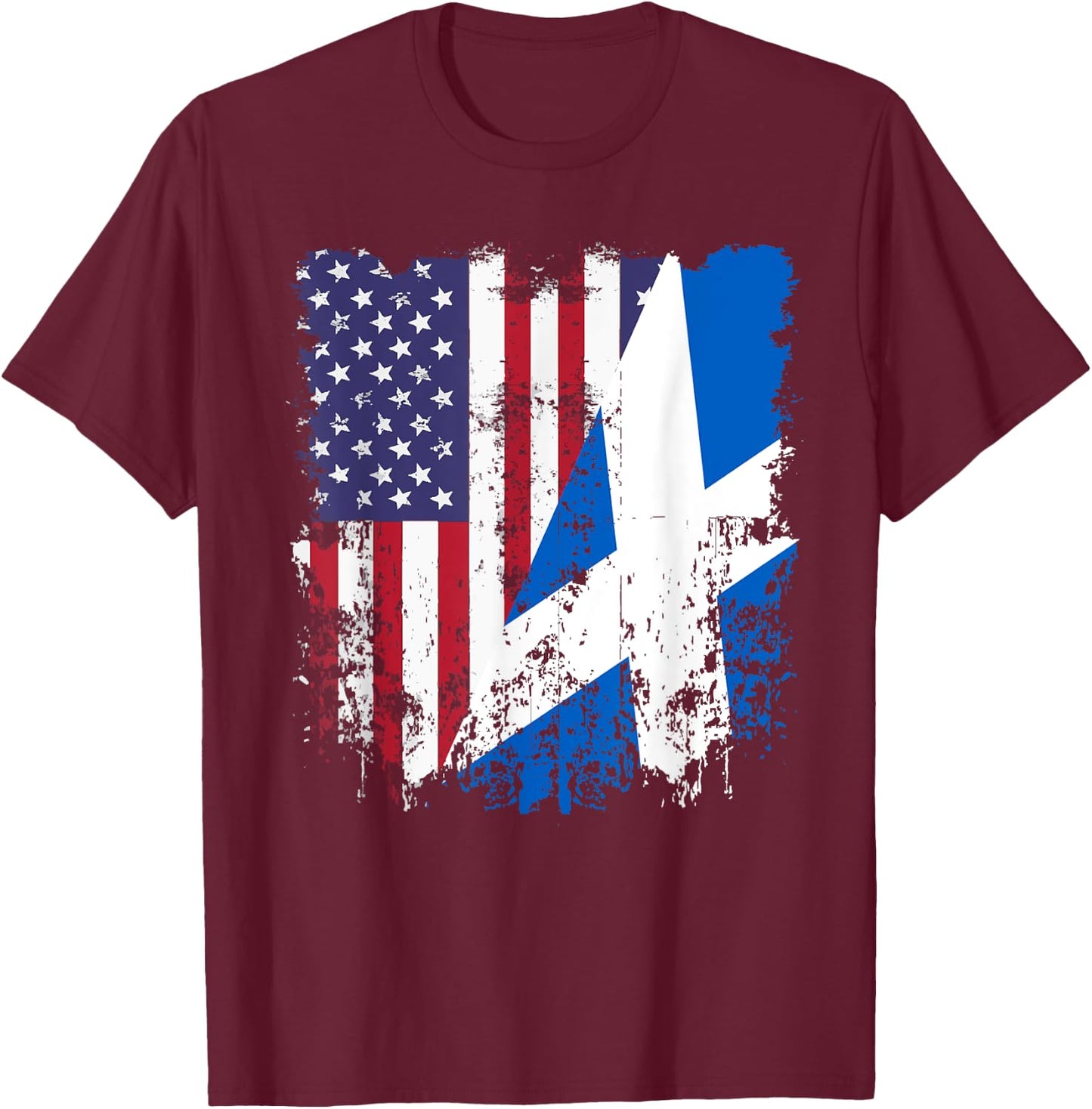 Scottish Roots Half American Flag Scotland Flag Girls Kids Men T-Shirt - T-Shirt | Maroon