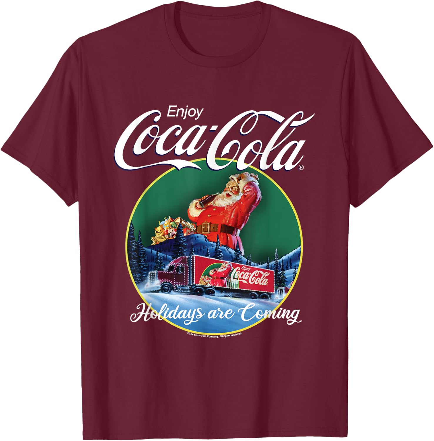 Coca Cola Christmas Holidays Are Coming Truck T-Shirt - T-Shirt | Maroon