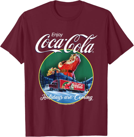 Coca Cola Christmas Holidays Are Coming Truck T-Shirt - T-Shirt | Maroon