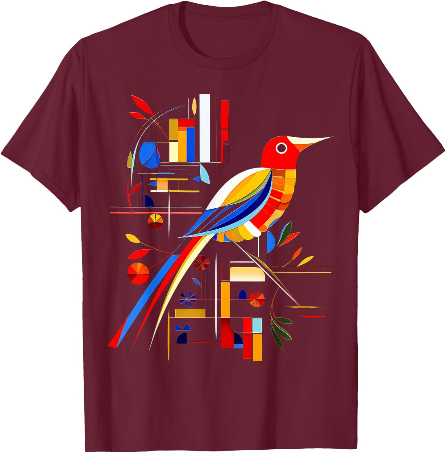 Bird Geometric Animal Zoo Colorful Art Bird T-Shirt - T-Shirt | Maroon