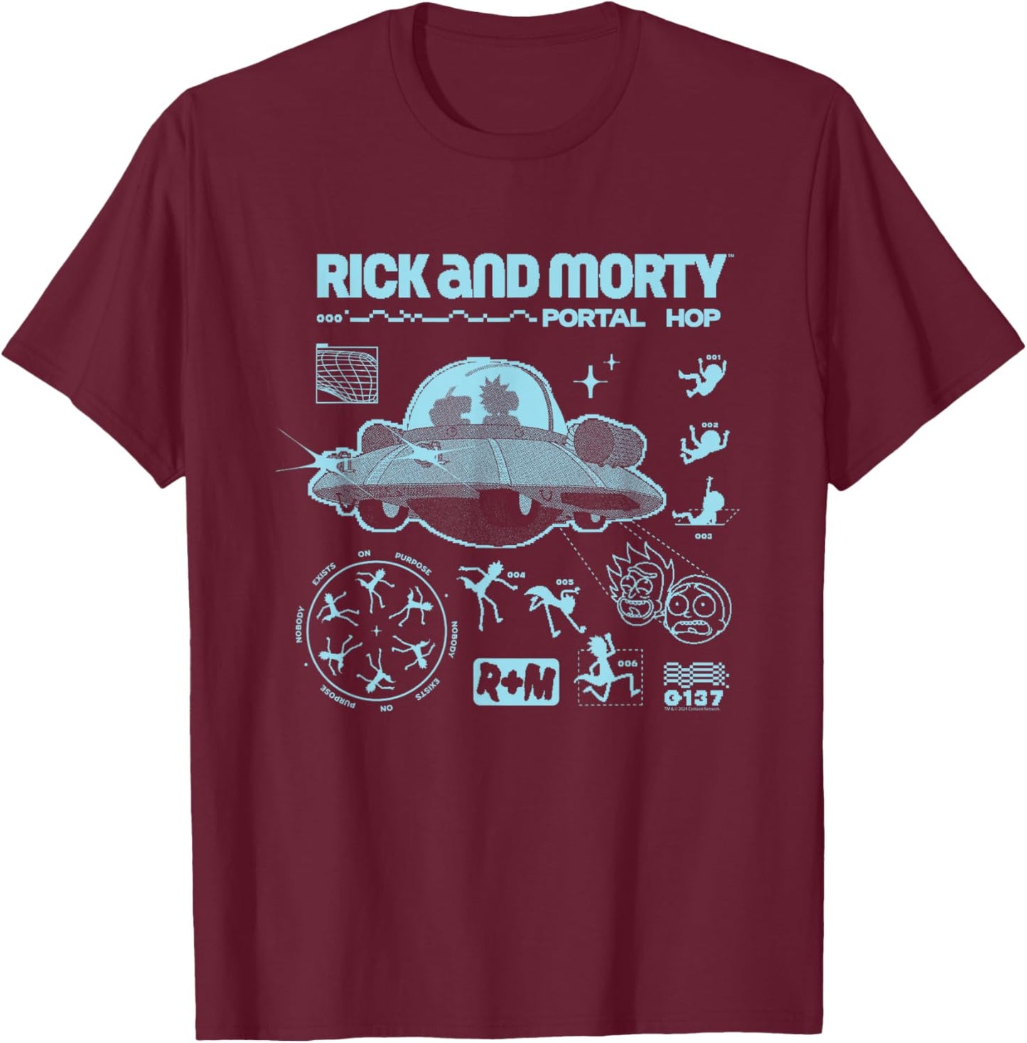 Rick and Morty Space Ship Alien Portal Hop T-Shirt - T-Shirt | Maroon
