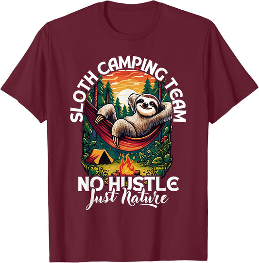 Sloth camping team, funny camping sloth, sloths and camping T-Shirt - T-Shirt | Maroon