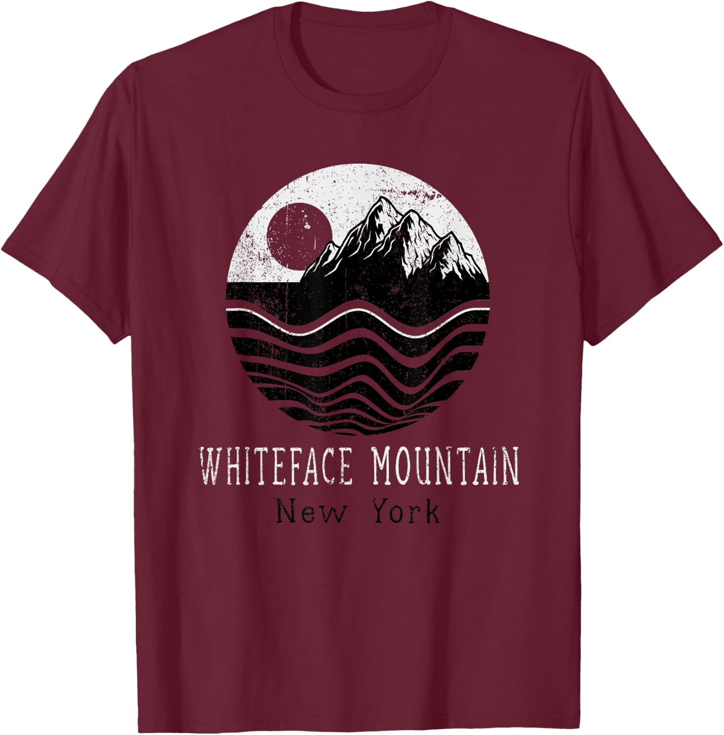 Whiteface Mountains Vintage Mountains Hiking New York Retro T-Shirt - T-Shirt | Maroon