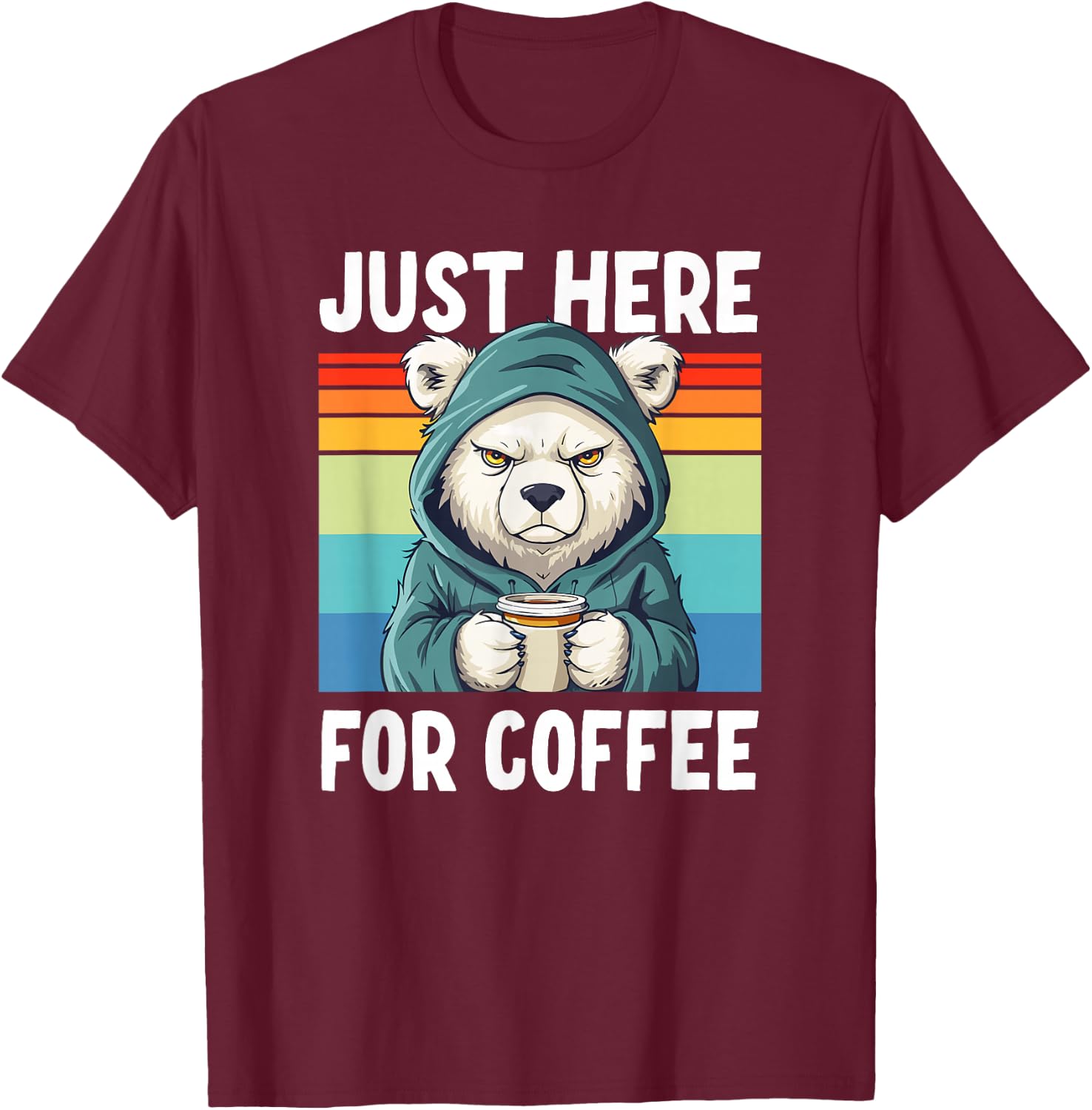 Grumpy Office Coffee & Polar Bear T-Shirt - T-Shirt | Maroon