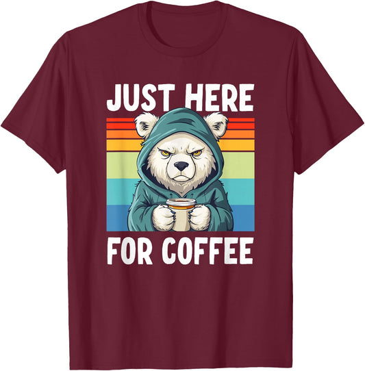 Grumpy Office Coffee & Polar Bear T-Shirt - T-Shirt | Maroon