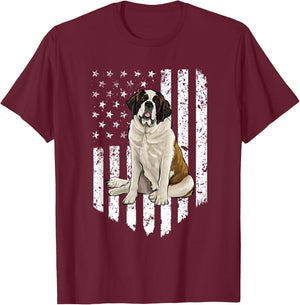 Black White American Flag St. Bernard 4th Of July USA T-Shirt - T-Shirt | Maroon