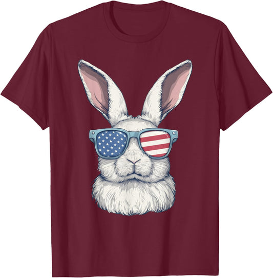 Rabbit Bunny Sunglasses American Flag 4th Of July T-Shirt - T-Shirt | Maroon
