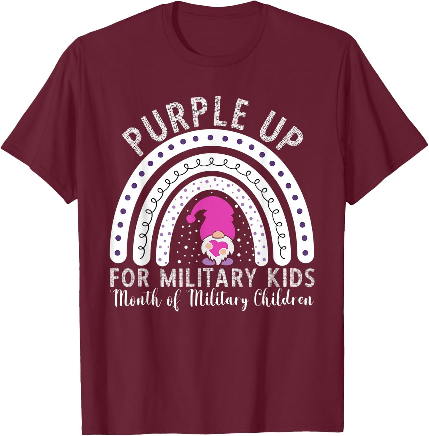 Purple Up Military Kids Month Of The Military Child Gnome T-Shirt - T-Shirt | Maroon