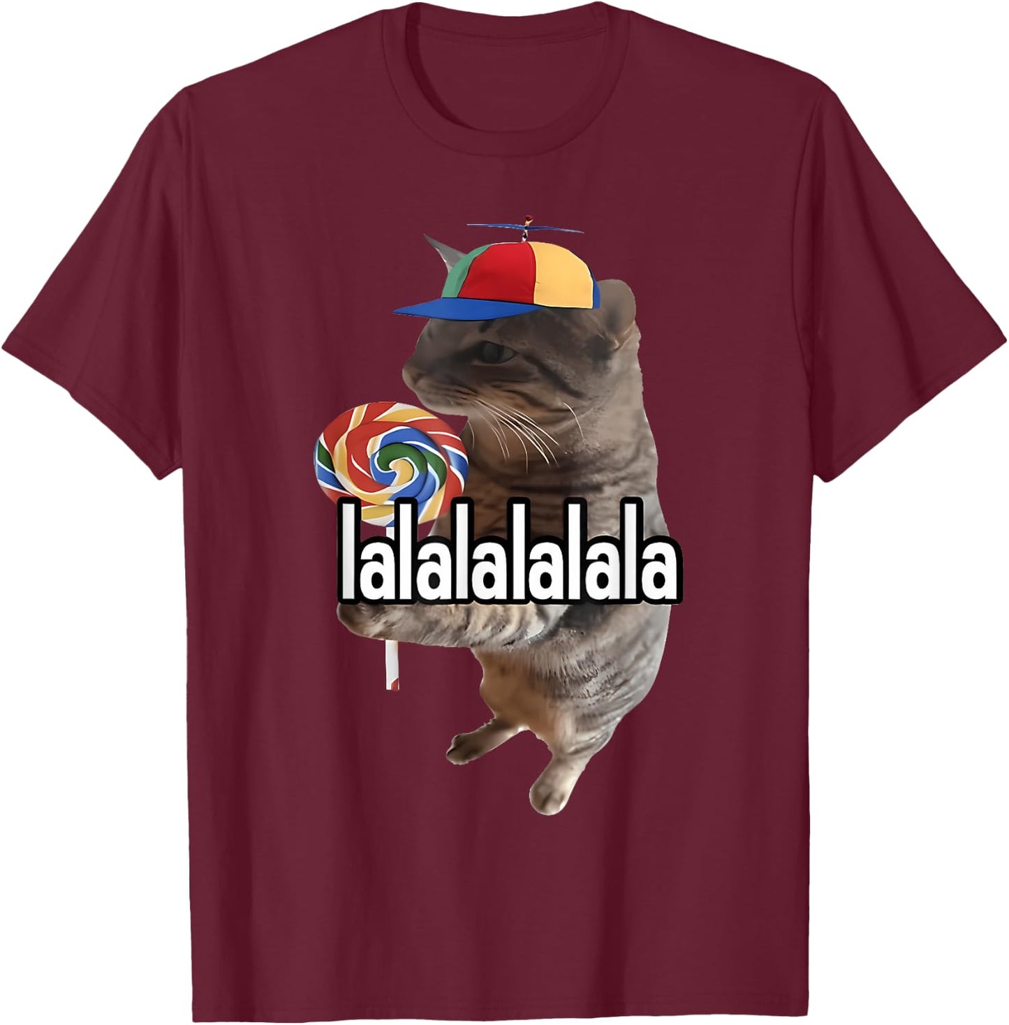 Silly Cat With Lollipop Meme T-Shirt - T-Shirt | Maroon