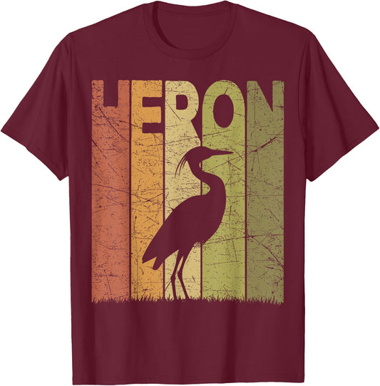 Heron Vintage Birdwatching Heron Retro Ornithology Birding T-Shirt - T-Shirt | Maroon