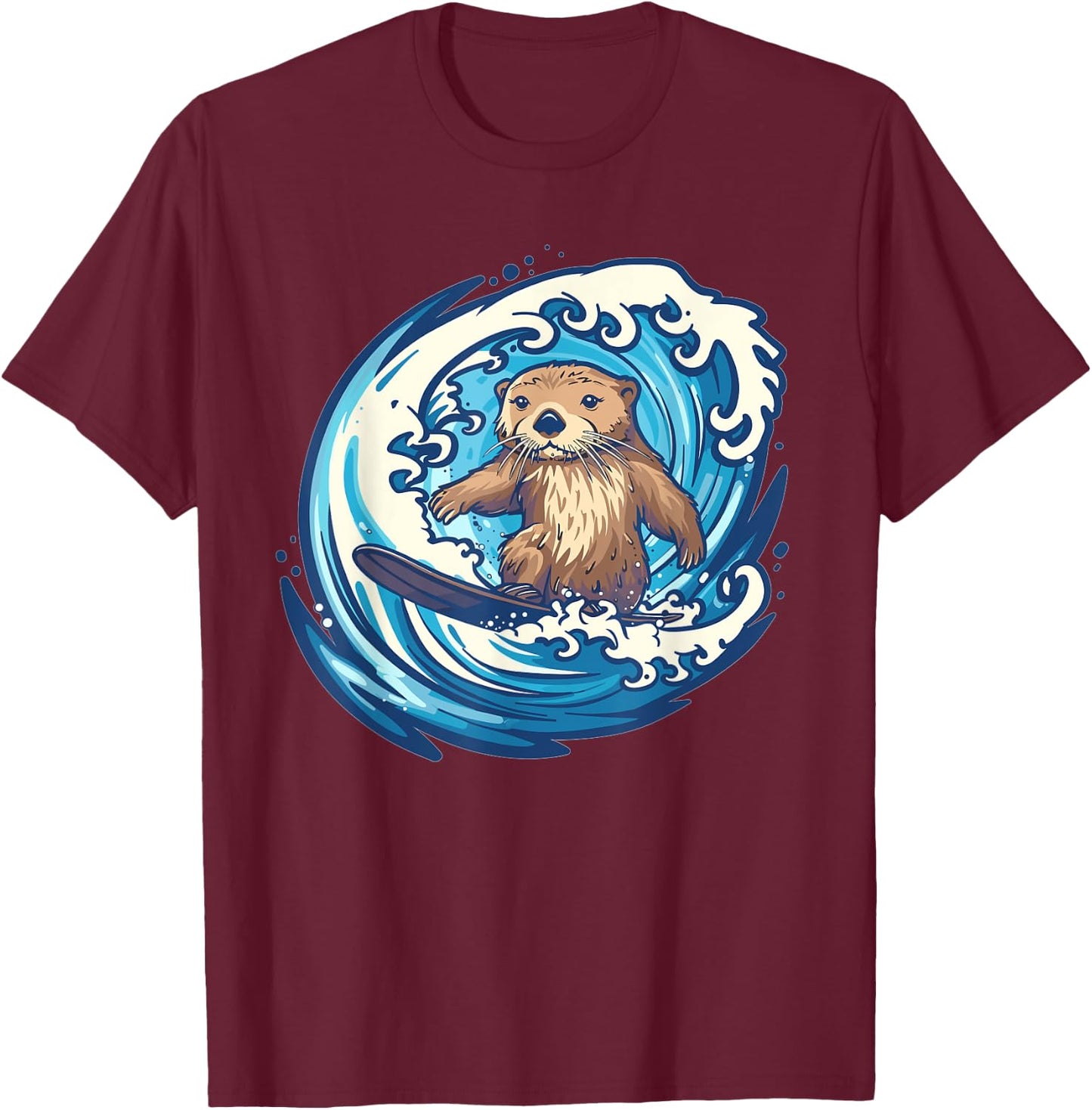 Cute Surfing Sea Otter T-Shirt - T-Shirt | Maroon