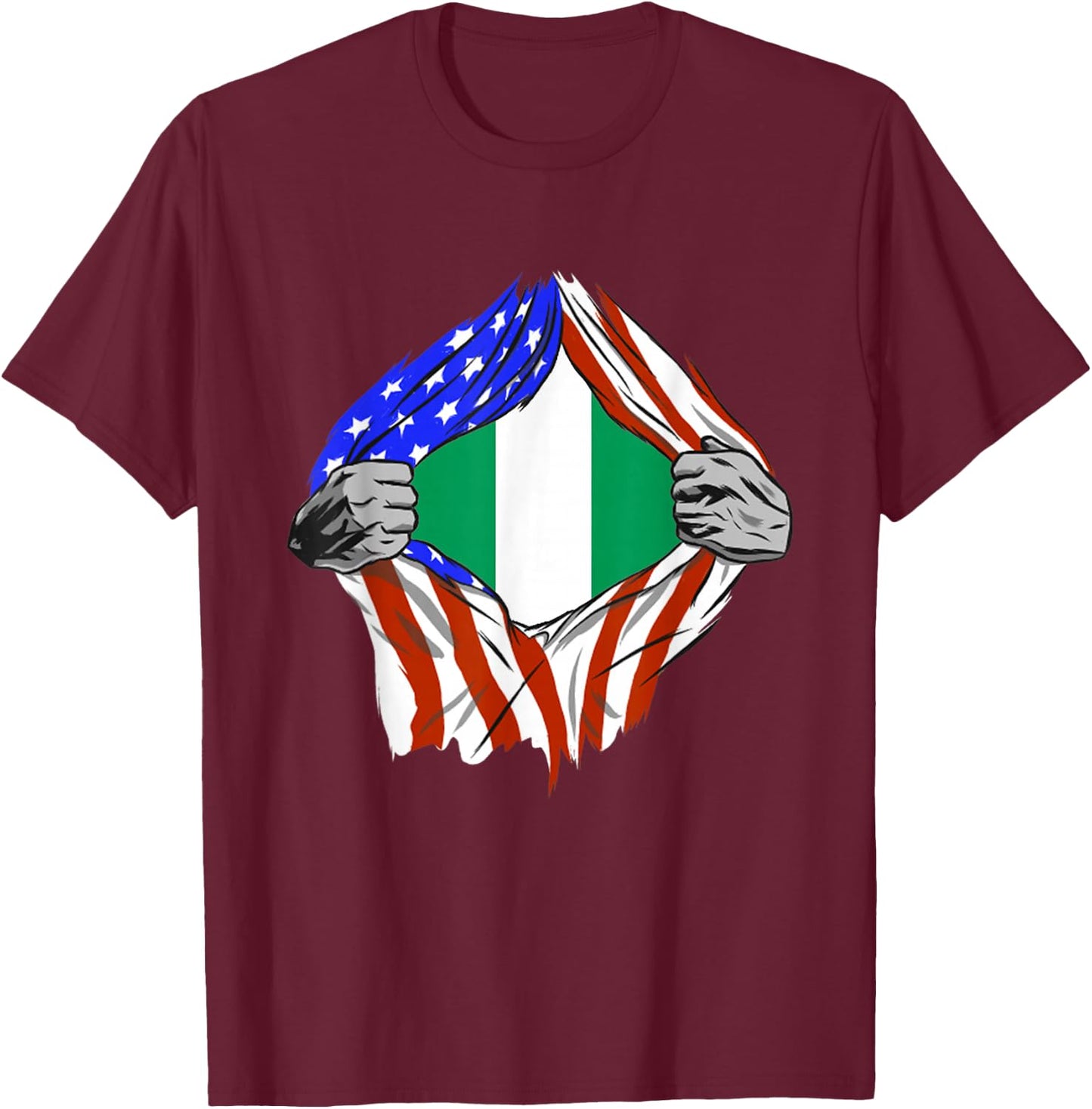Nigeria America USA Flag Chest Nigerian Roots African Pride T-Shirt - T-Shirt | Maroon