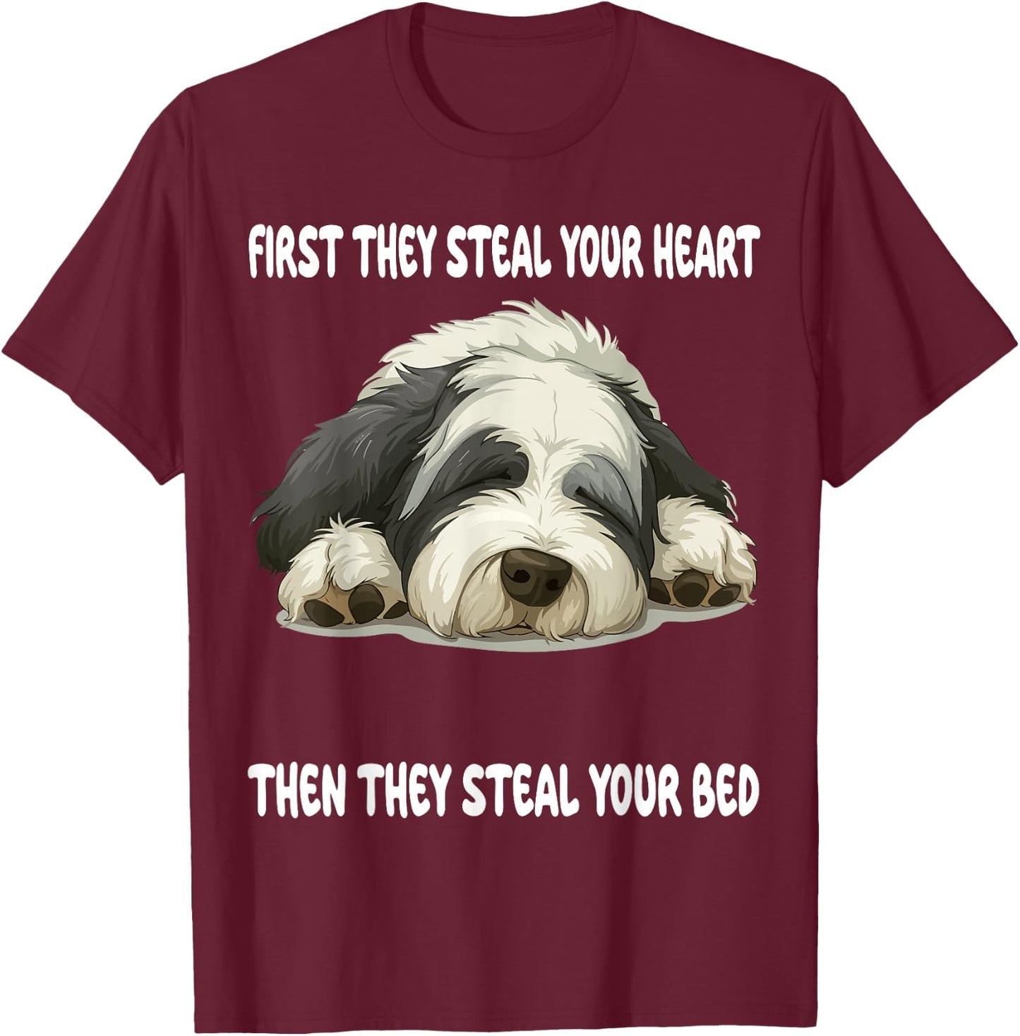 Old English Sheepdog Sleeping Pajamas Nightgown T-Shirt - T-Shirt | Maroon