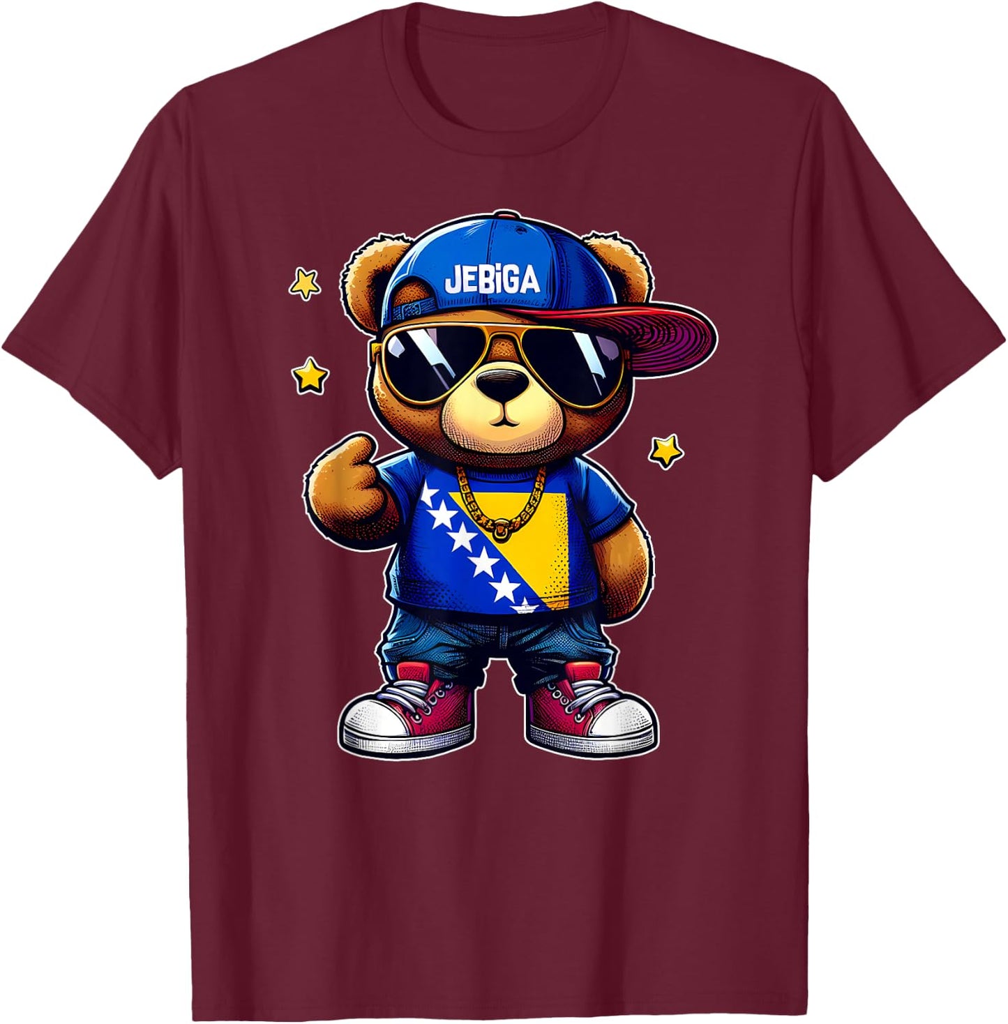 JEBIGA Cute Teddy Bear Funny Bosnian Flag Gift BiH Bosna T-Shirt - T-Shirt | Maroon