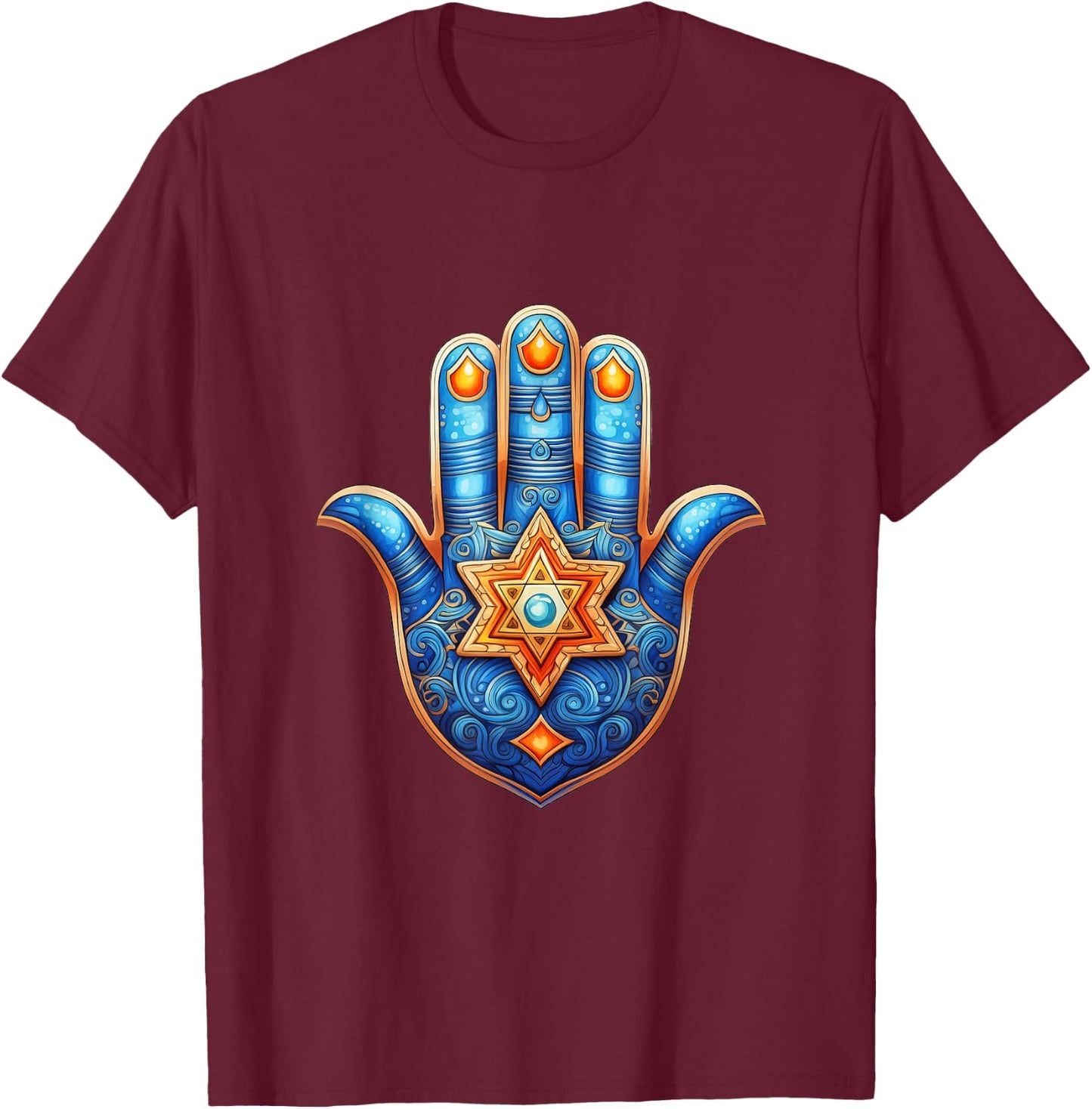 Hamsa L'Chaim Maguen David Chai Star of David Life Judaism T-Shirt - T-Shirt | Maroon
