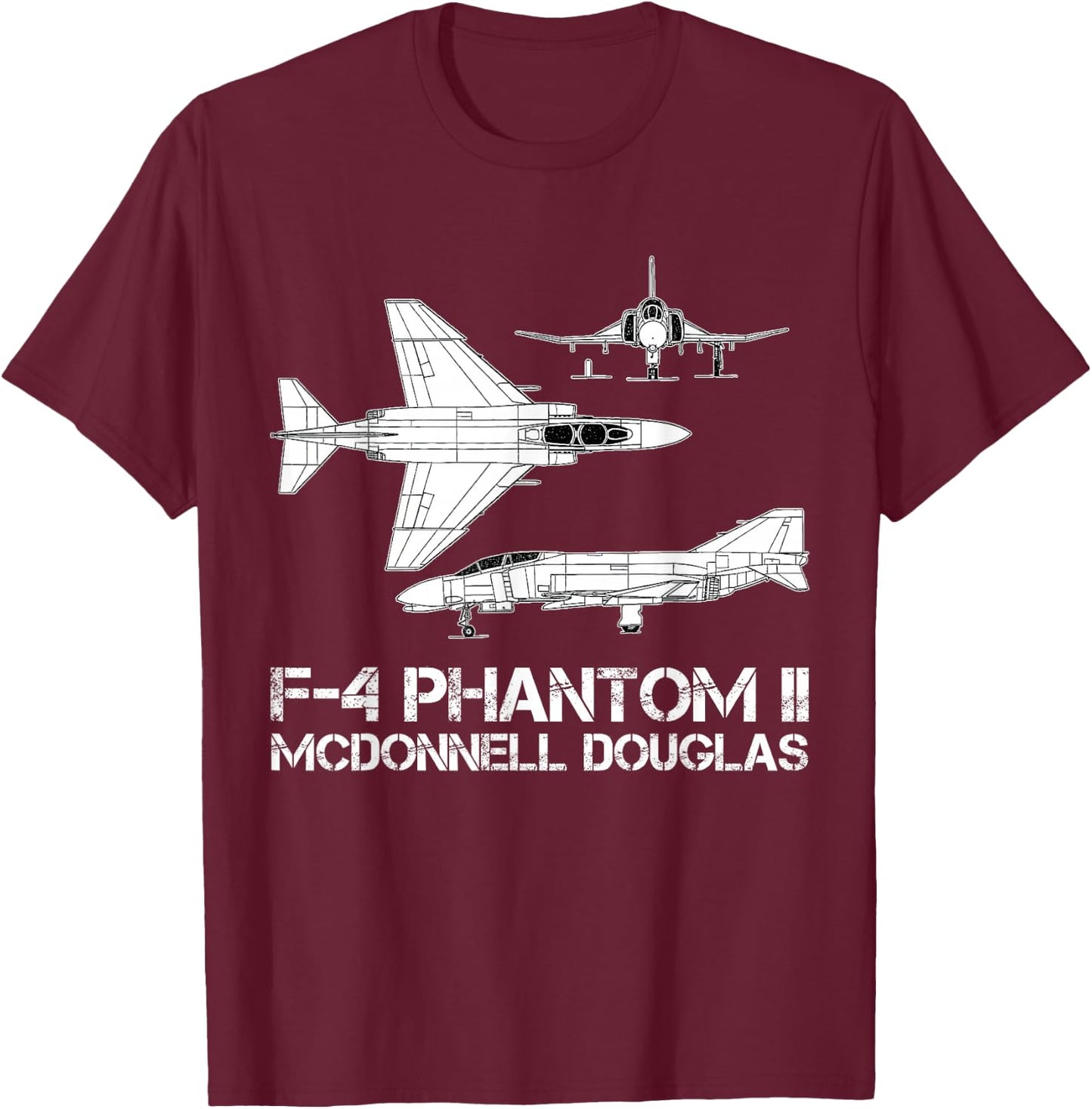 McDonnell Douglas F-4 Phantom II Blueprint Aircraft T-Shirt - T-Shirt | Maroon