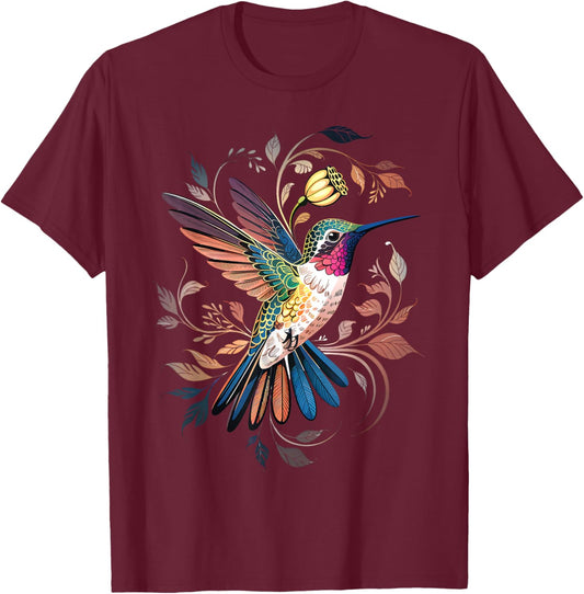 Hummingbird Native American Indian Tribal Graphic T-Shirt - T-Shirt | Maroon