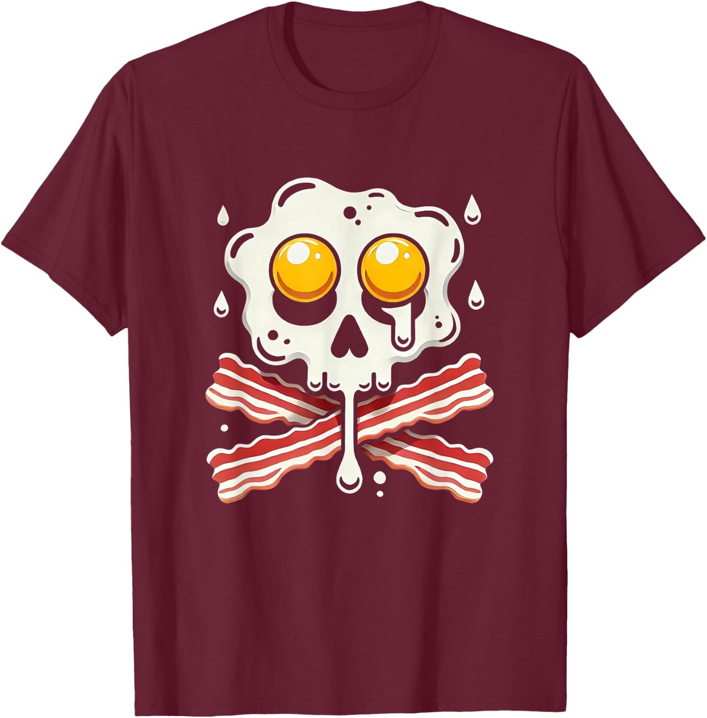 Egg Bacon Skull And Crossbones Food Art T-Shirt - T-Shirt | Maroon