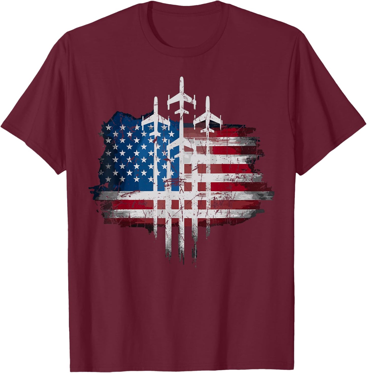 Fighter Jets USA Flag American T-Shirt - T-Shirt | Maroon