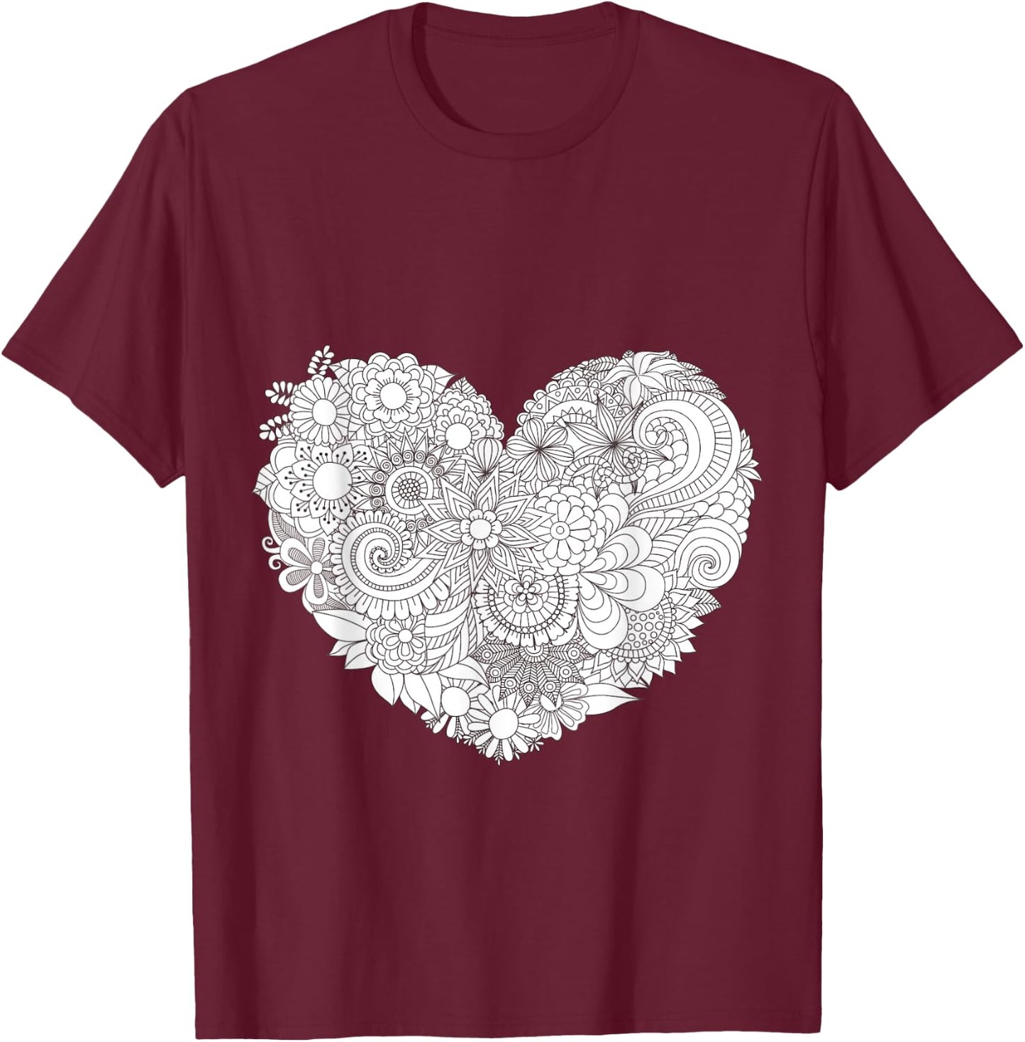 Flower Heart - Color Your Own Colorific Design - White T-Shirt - T-Shirt | Maroon