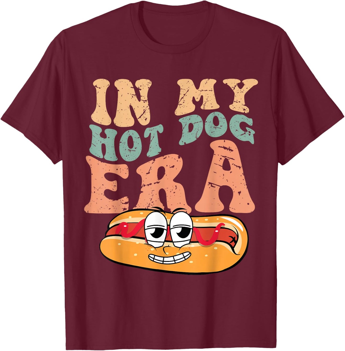 In My Hot Dog Era Eating Hot Dog Vintage T-Shirt - T-Shirt | Maroon