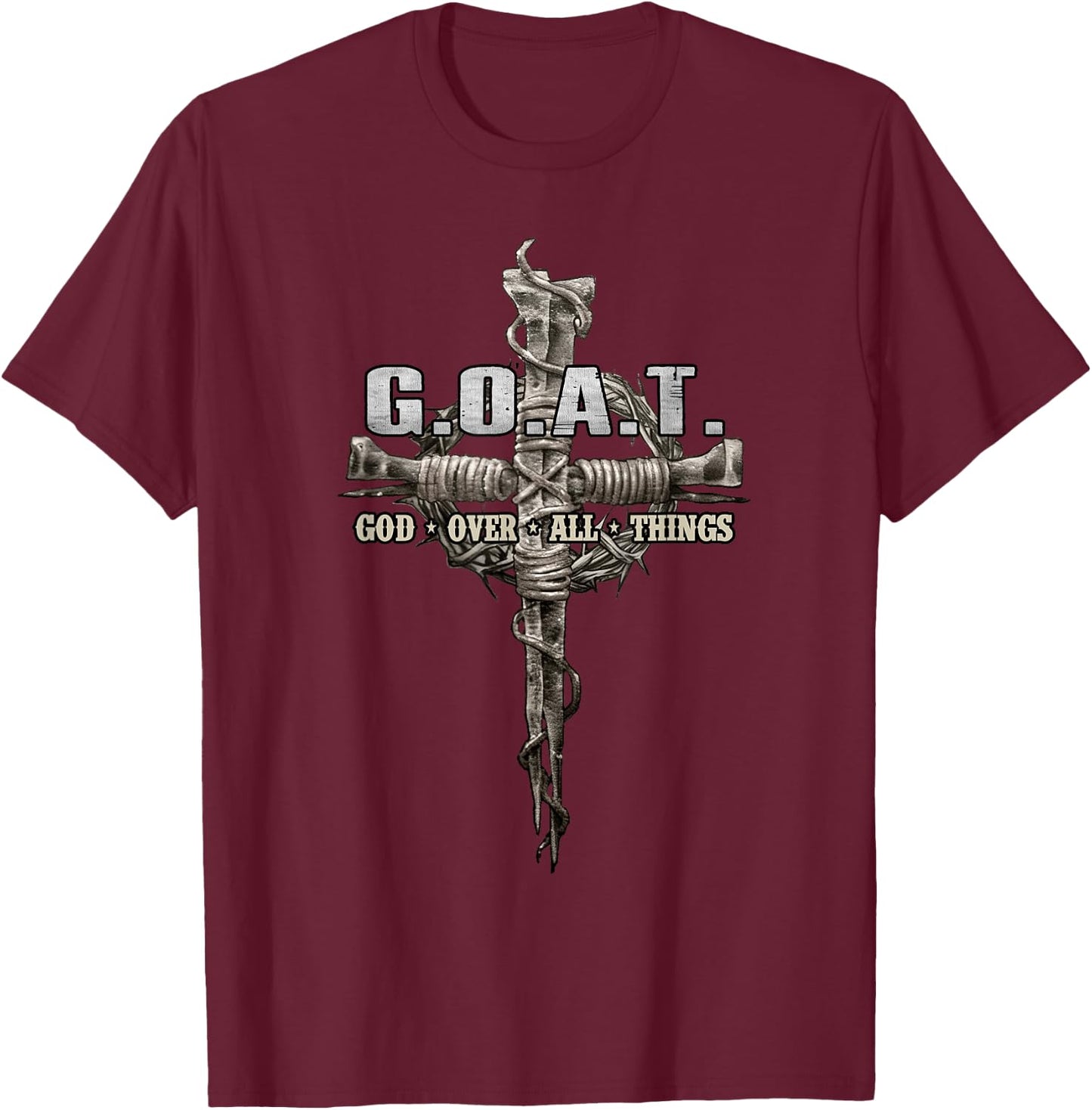Savitan Shop G.O.A.T. Goat Over All Things Vintage Christ Cross Bible God -Adults Black T-Shirt - T-Shirt | Maroon