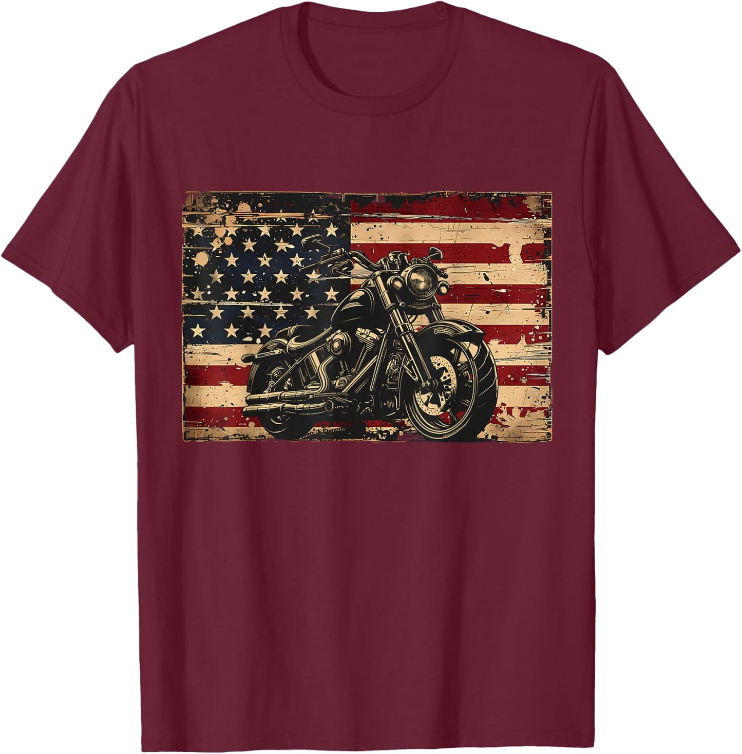 American Flag Motorcycle Apparel - Biker Motorcycle Kids Men T-Shirt - T-Shirt | Maroon
