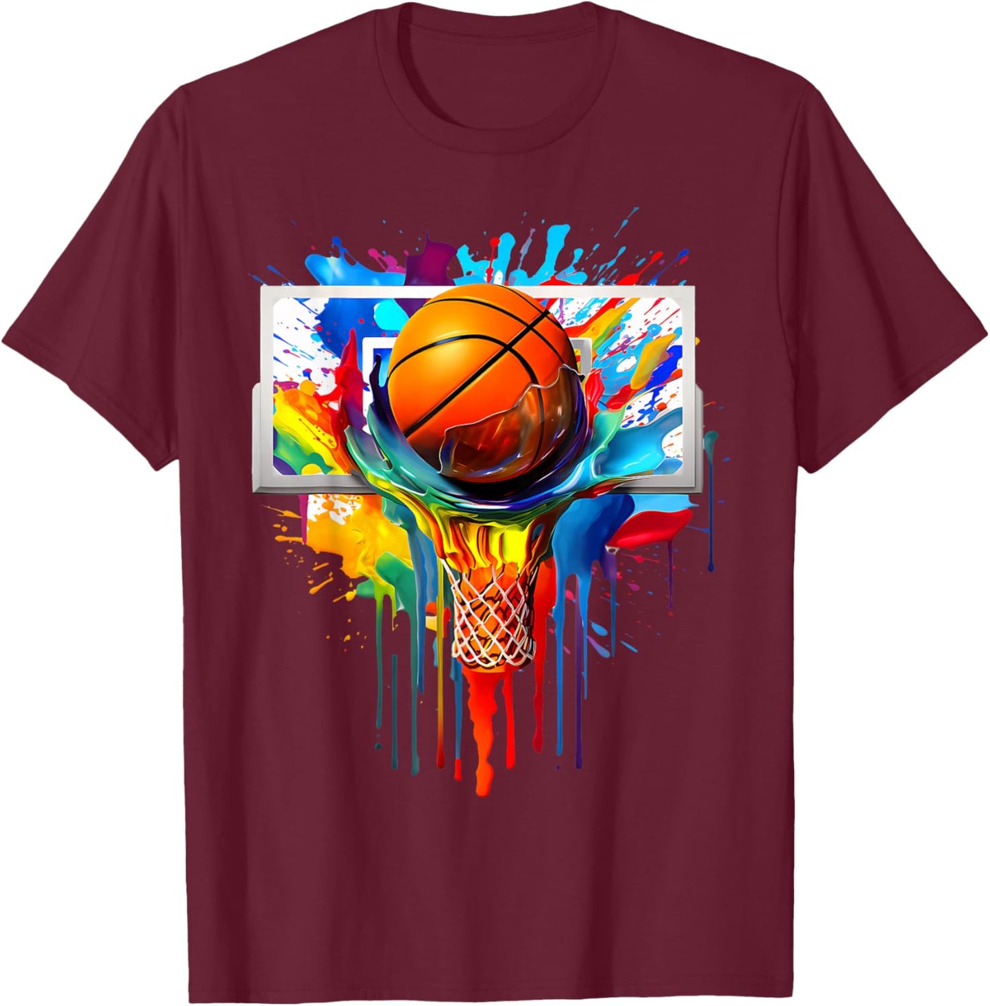 Colorful Basketball Tie Dye Color Splash Hoop Net Slam Dunk T-Shirt - T-Shirt | Maroon