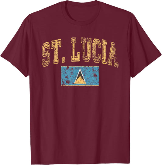 Vintage Retro Faded St. Lucia Flag St. Lucian Pride T-Shirt - T-Shirt | Maroon