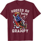 Hooked On Being A Grampy 4th Of July Fishing Grandpa T-Shirt - T-Shirt | Maroon