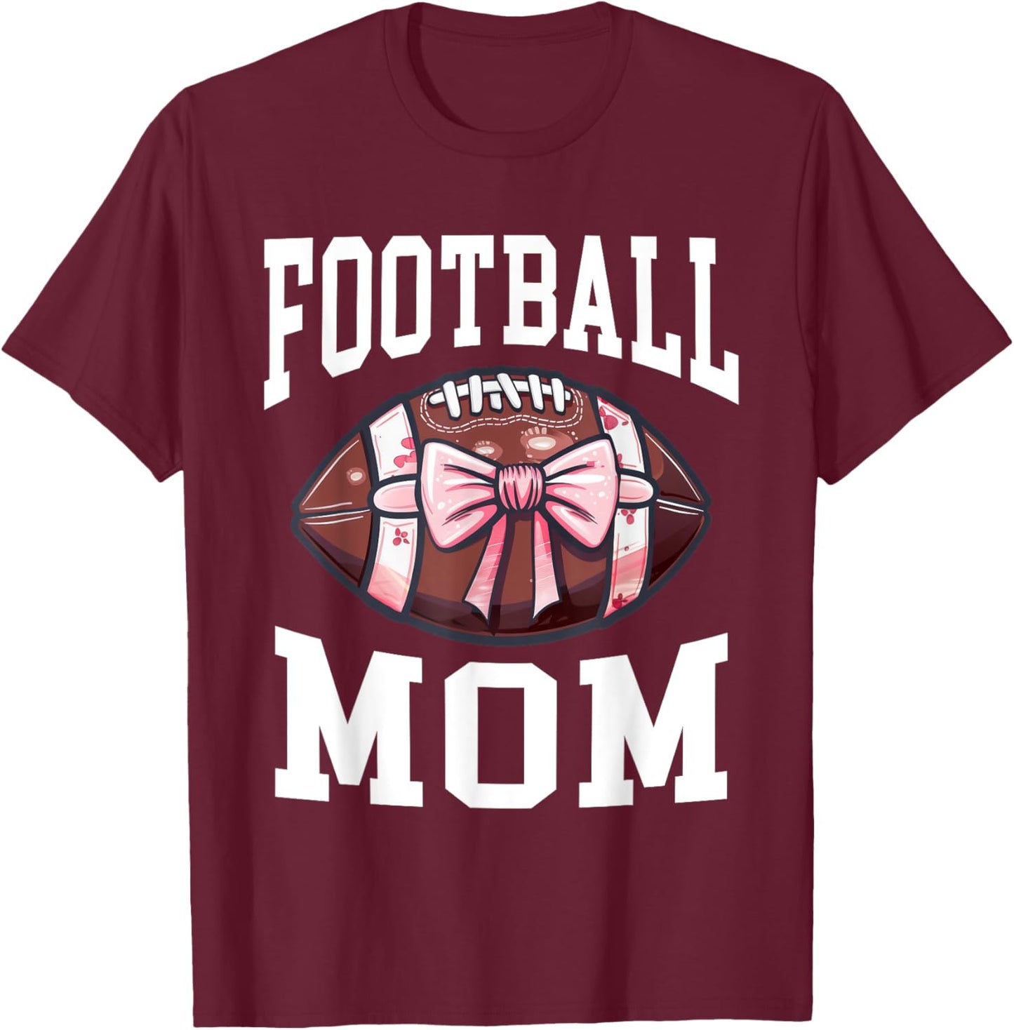 Football Mom Football Bow T-Shirt - T-Shirt | Maroon