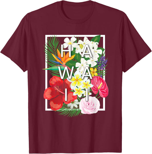 Flowers of Hawaii Word Art - Hawaiian Pride T-Shirt - T-Shirt | Maroon