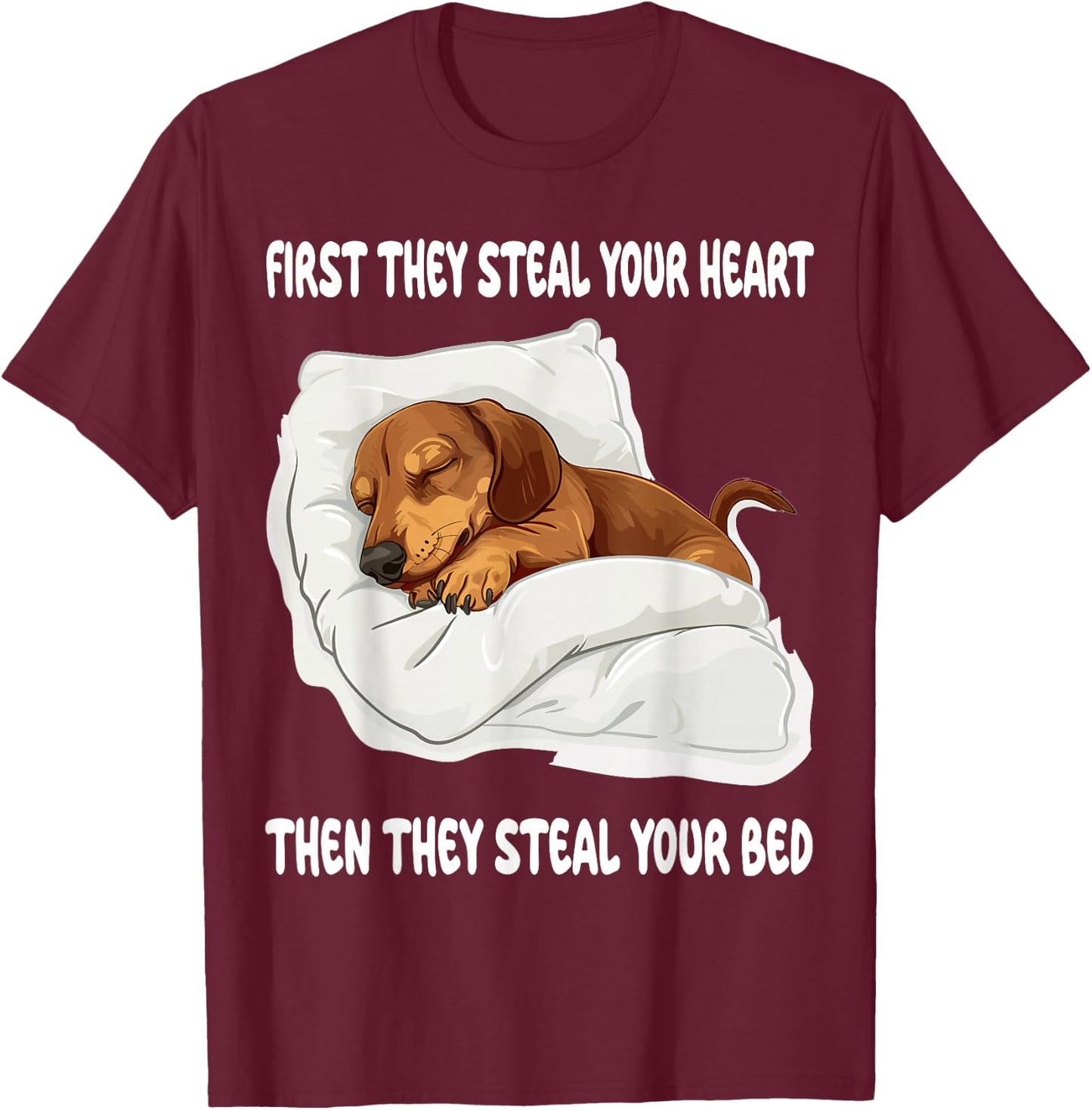 Dachshund Wiener Doxie Sleeping Pajamas Nightgown T-Shirt - T-Shirt | Maroon