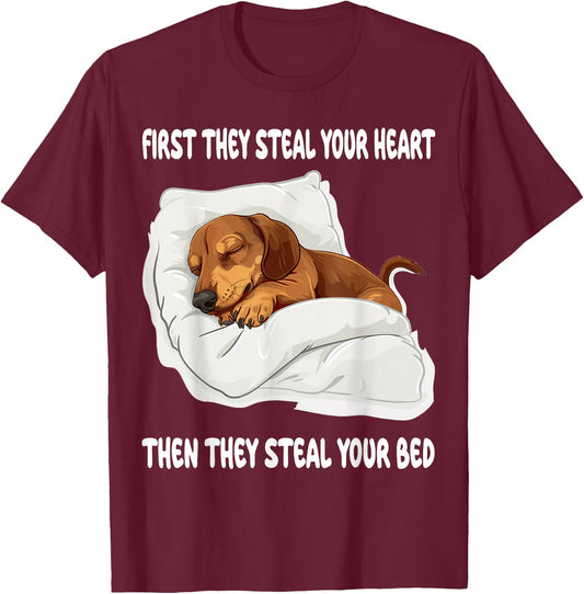 Dachshund Wiener Doxie Sleeping Pajamas Nightgown T-Shirt - T-Shirt | Maroon