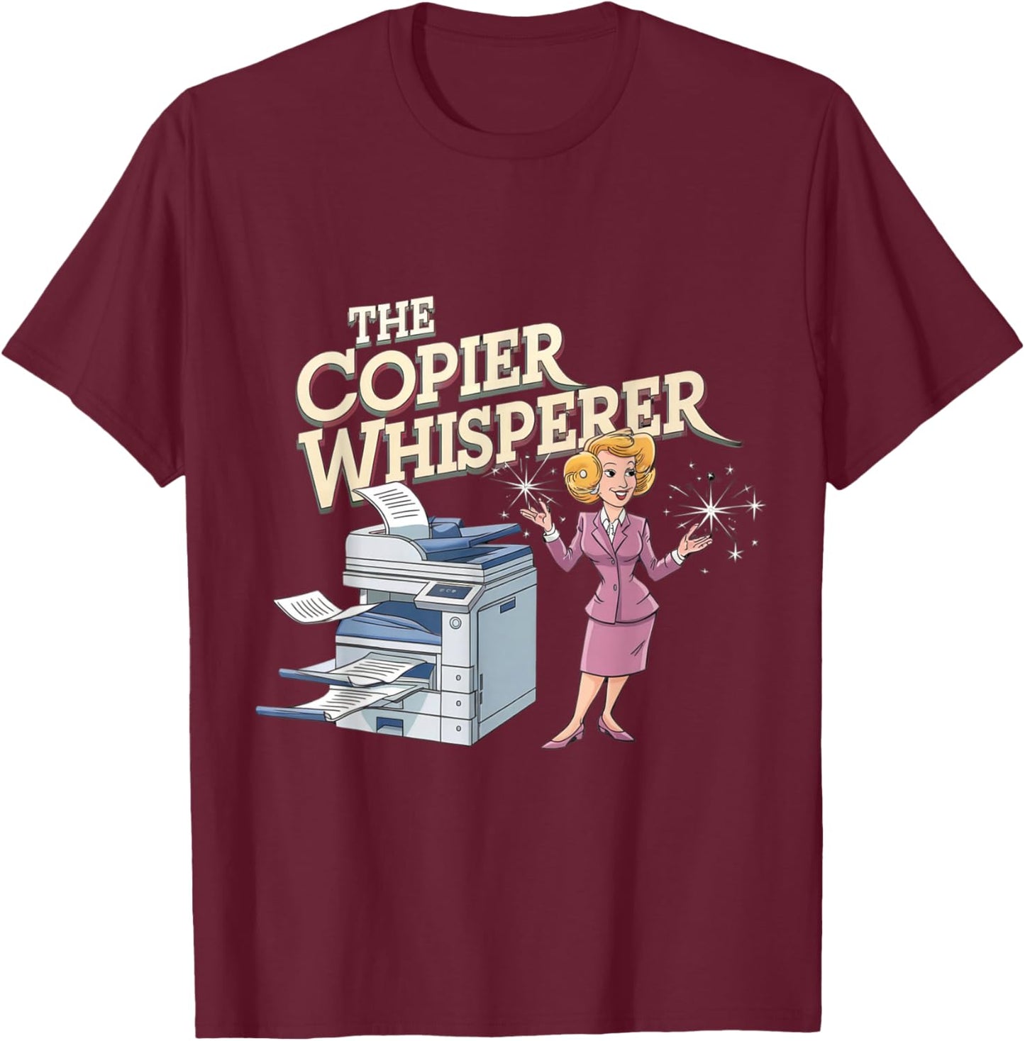 The copier whisperer funny office joke haywire retro cartoon T-Shirt - T-Shirt | Maroon