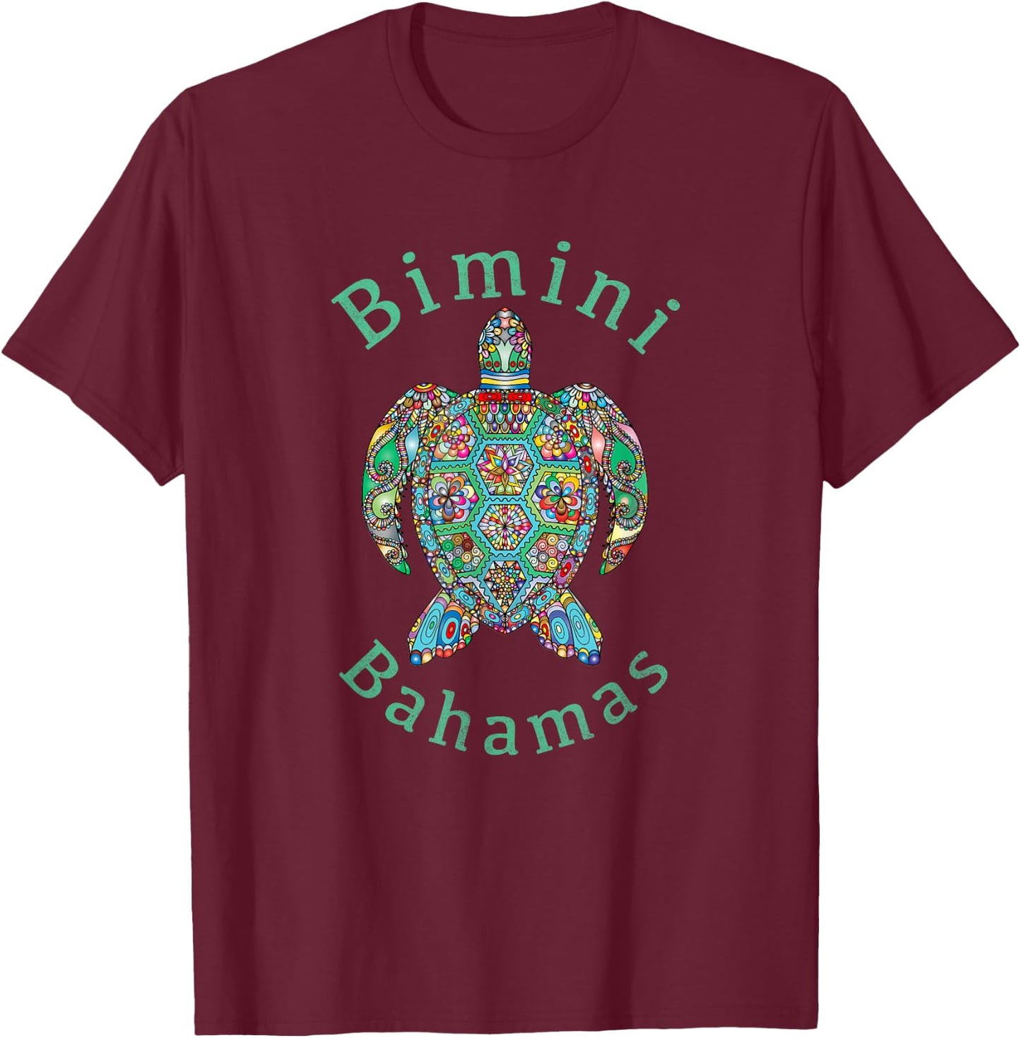 Bimini, Bahamas Tribal Turtle Gift T-Shirt - T-Shirt | Maroon