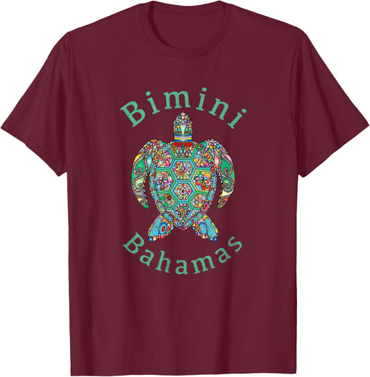 Bimini, Bahamas Tribal Turtle Gift T-Shirt - T-Shirt | Maroon