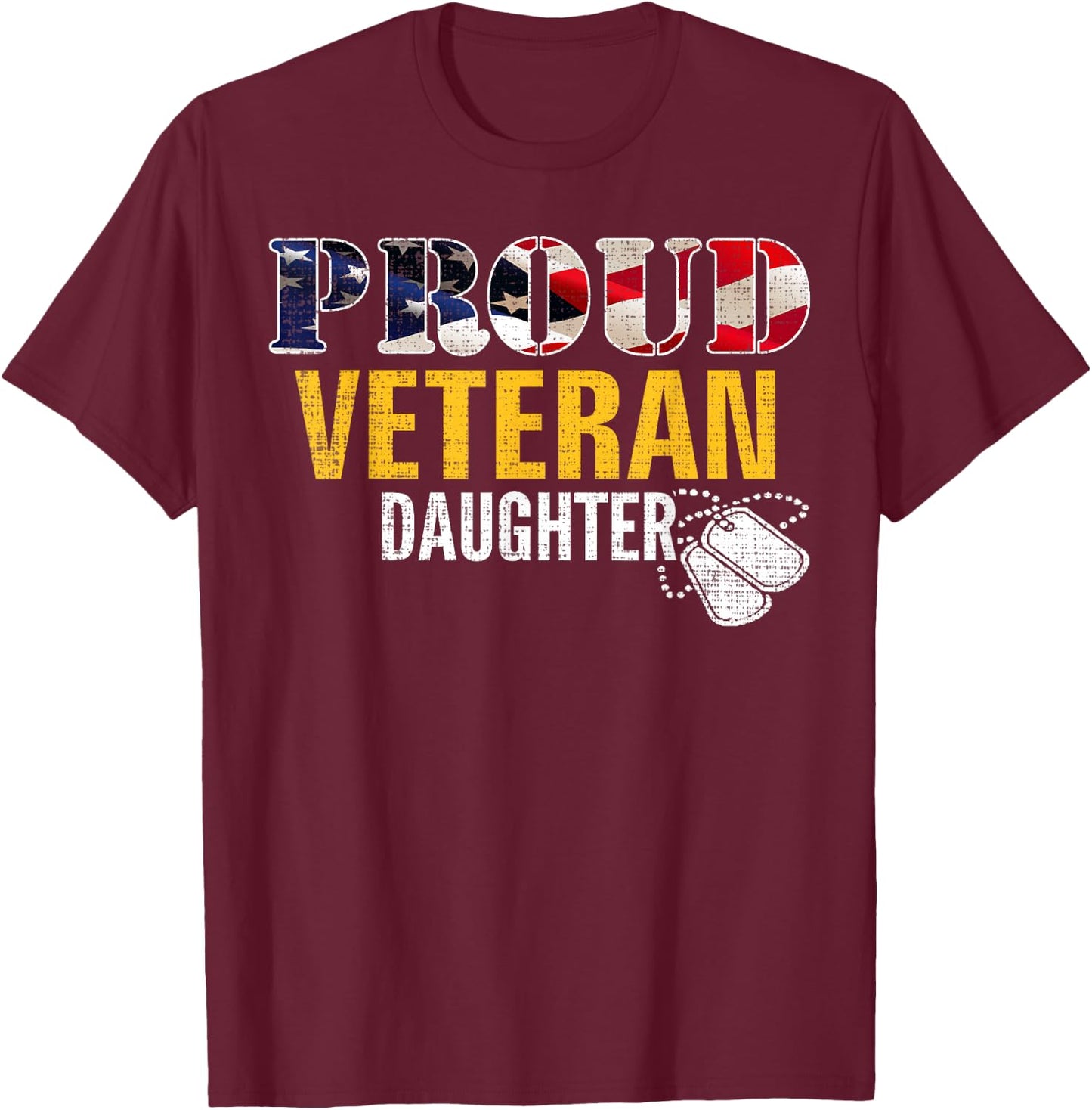 Vintage Proud Veteran Daughter With American Flag Military T-Shirt - T-Shirt | Maroon