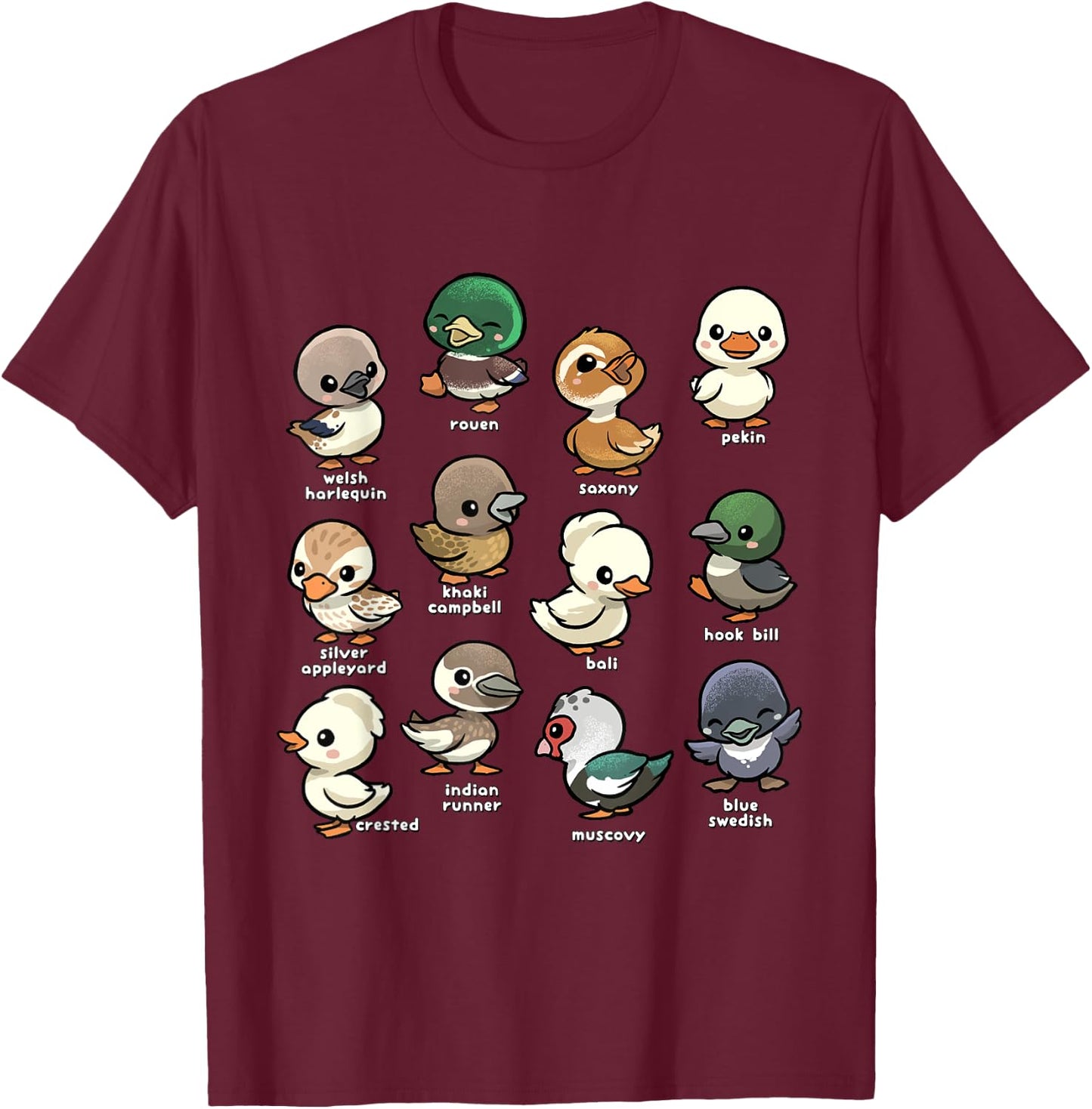 Cute Types of Duck Waterfowl Animals of the World Duck Lover T-Shirt - T-Shirt | Maroon