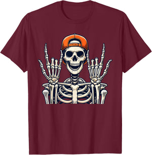 Rocker Skeleton Cap Skater Cool Halloween Punk Rock Men Boys T-Shirt - T-Shirt | Maroon