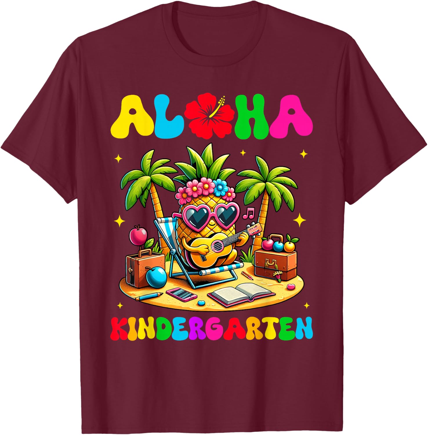 Aloha Kindergarten Pineapple Hawaii Back to School Kids Girl T-Shirt - T-Shirt | Maroon
