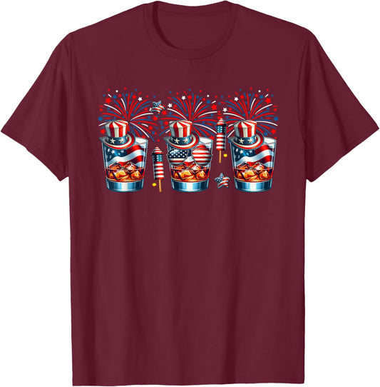 Three Glasses Of Bourbon Funny Drinker Patriotic 4th Of July T-Shirt - T-Shirt | Maroon