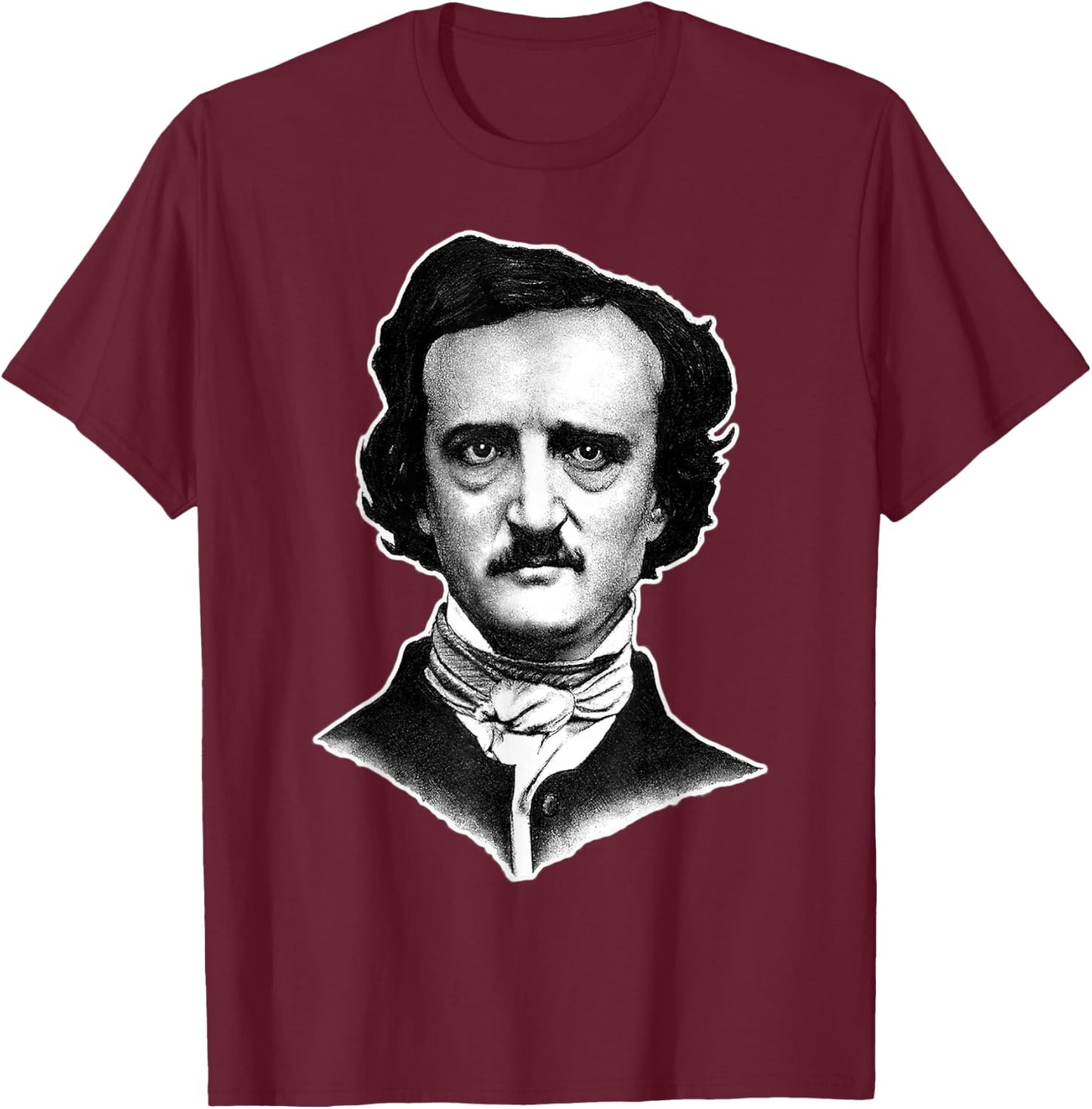 Edgar Allan Poe Portrait Gothic Blackwork T-Shirt - T-Shirt | Maroon