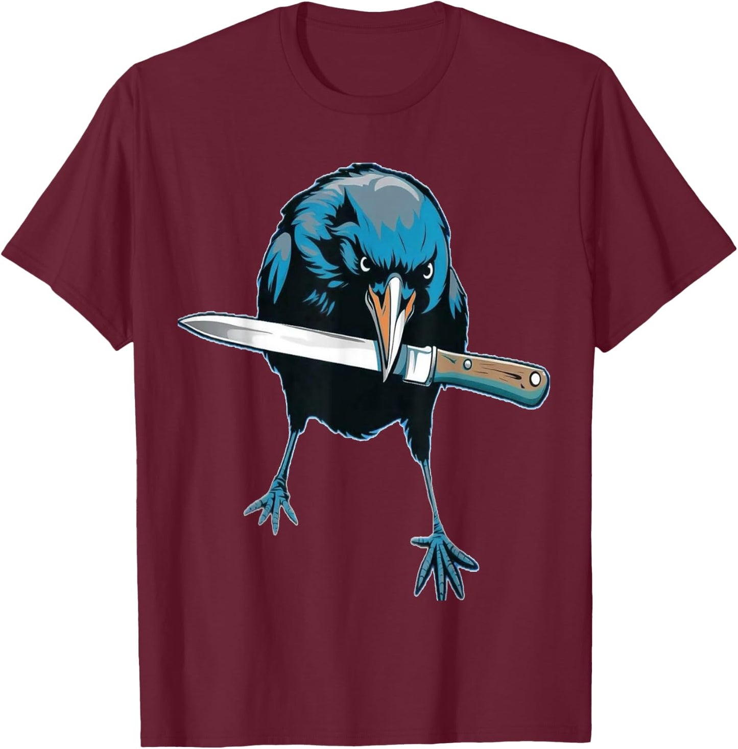 Crow With Knife T-Shirt - T-Shirt | Maroon