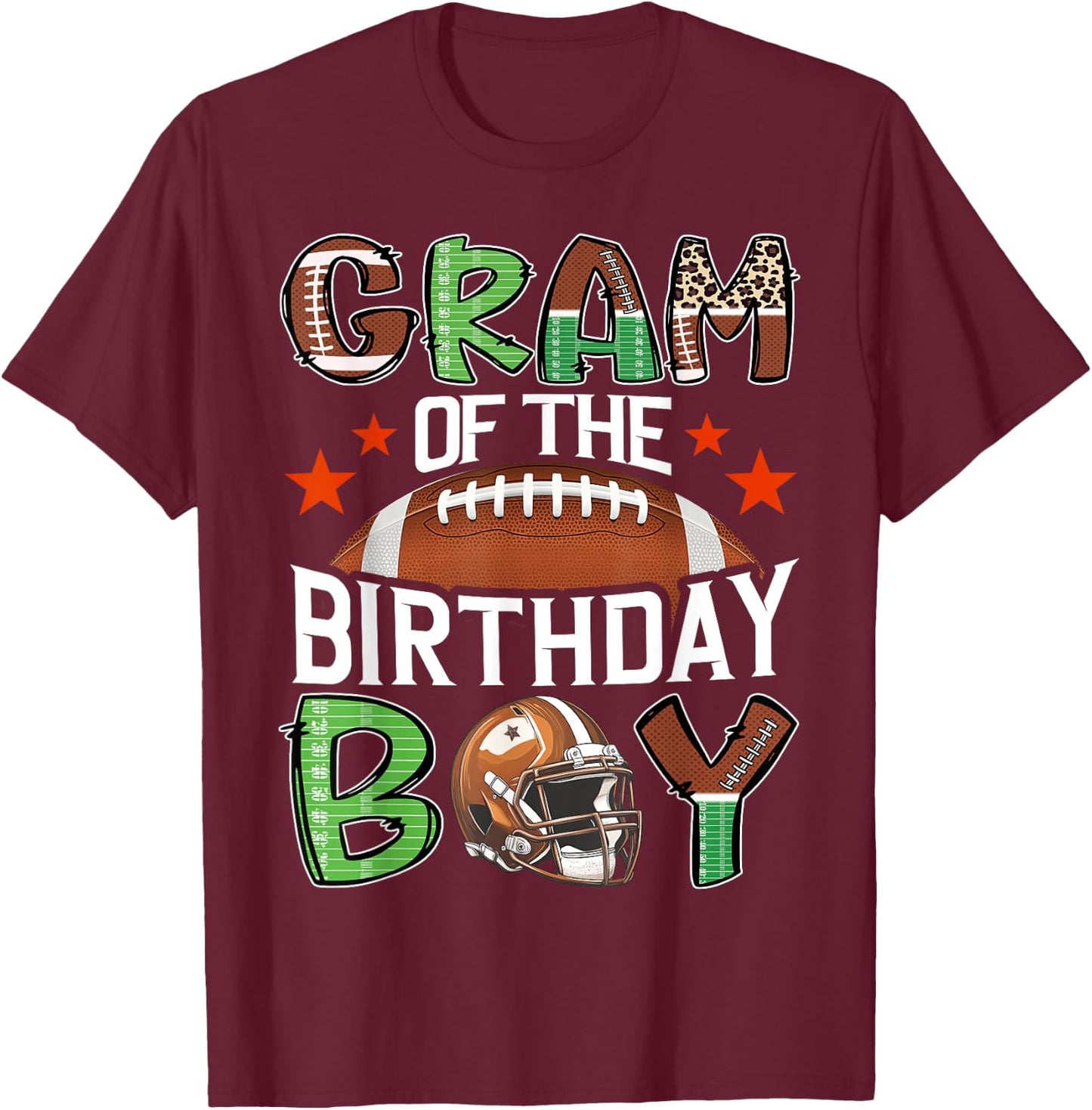 Gram Of The Birthday Boy Game Day Football T-Shirt - T-Shirt | Maroon