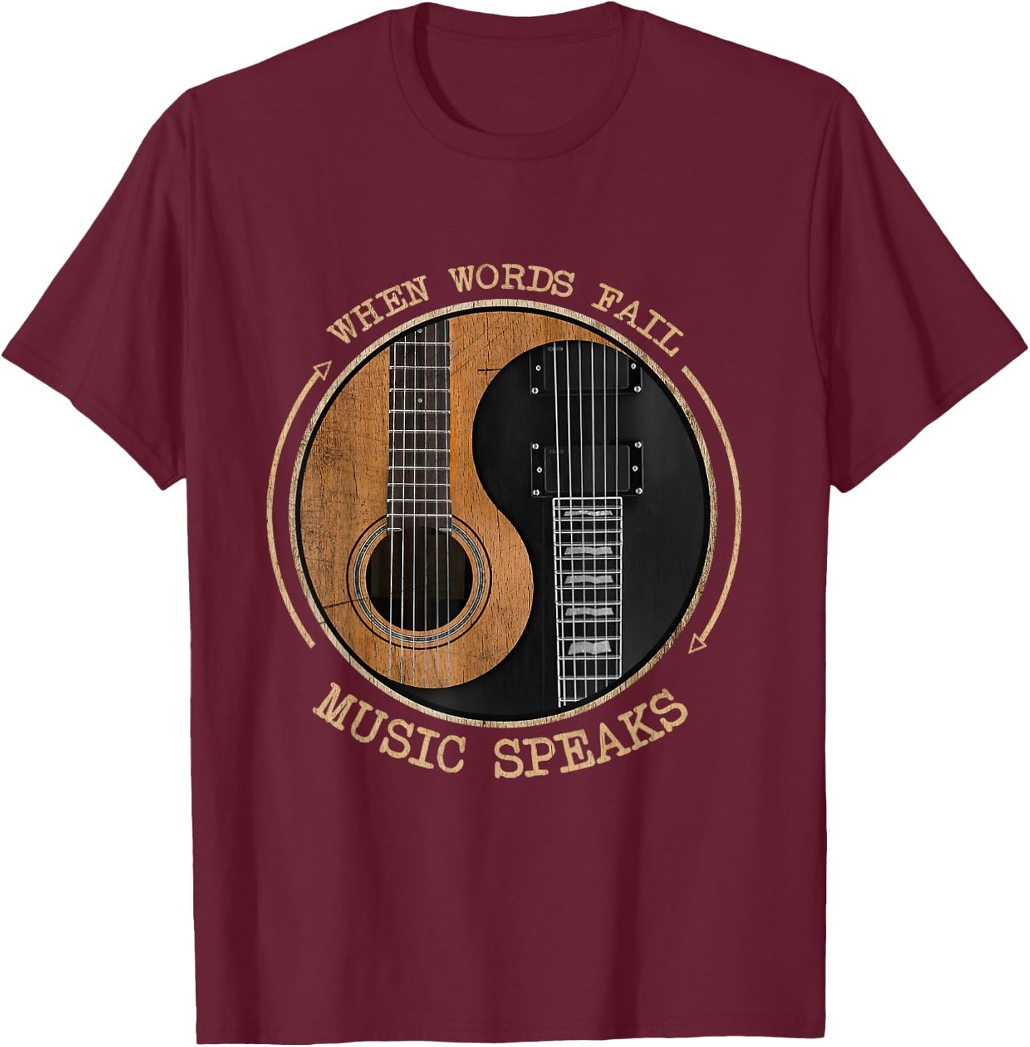 When Words Fail Music Speaks Ying Yang Guitar T-Shirt - T-Shirt | Maroon