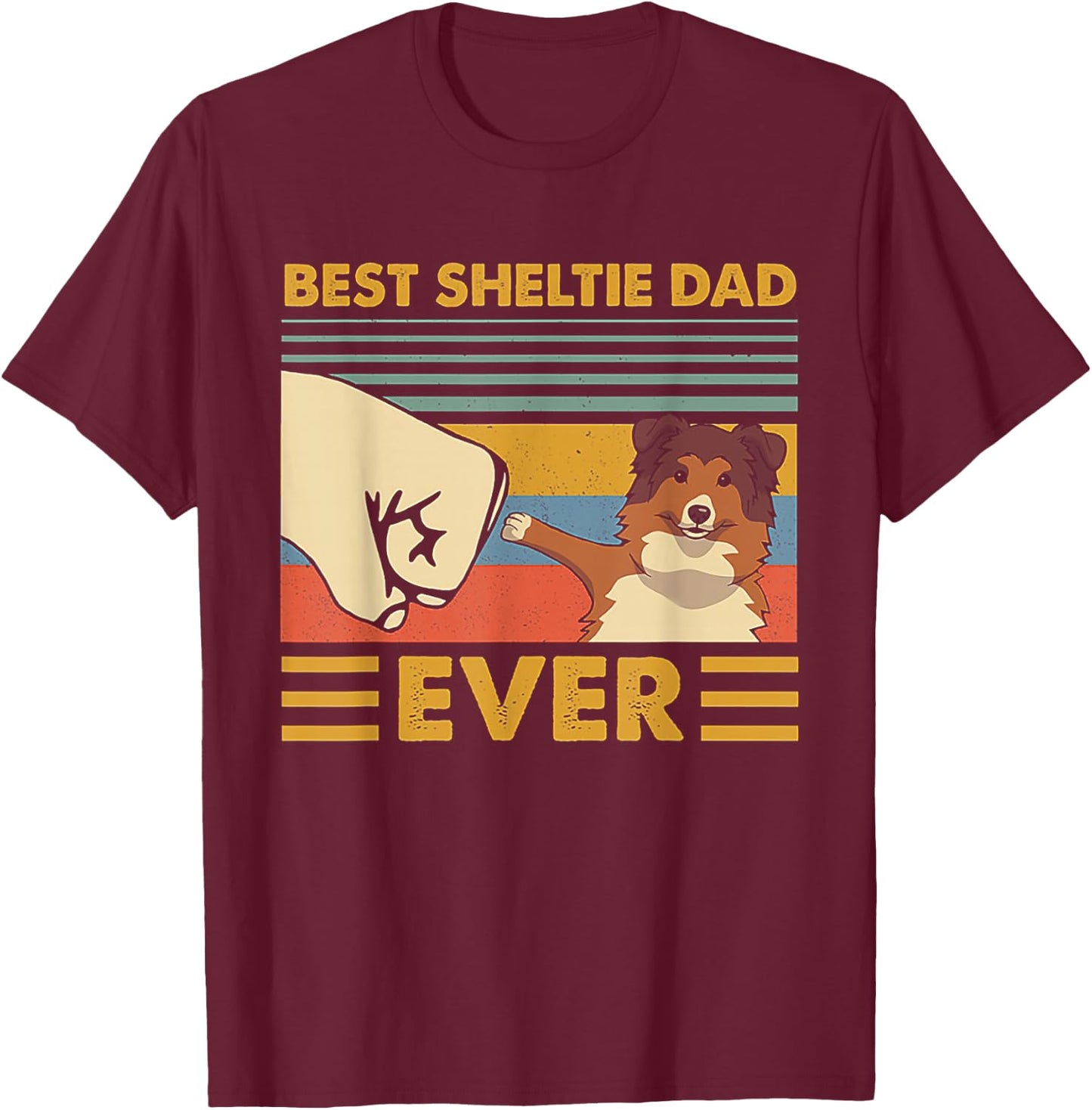 Best Sheltie Dad Ever Retro Vintage Sunset T-Shirt - T-Shirt | Maroon