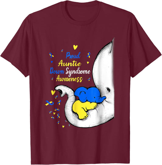 Proud Auntie Down Syndrome Awareness Day Elephant T21 Women T-Shirt - T-Shirt | Maroon