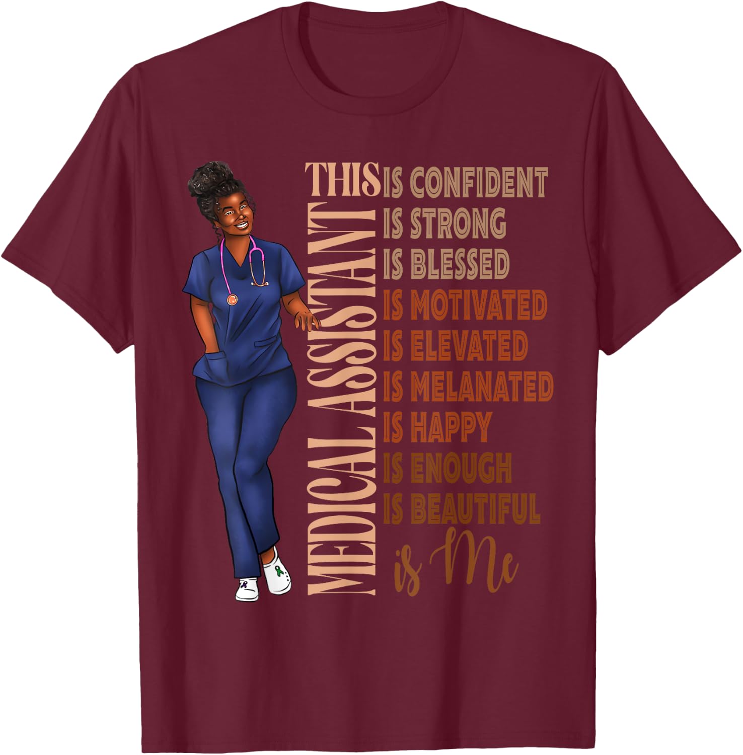 Black Melanin Medical Assistant Africa American MA Afro Hair T-Shirt - T-Shirt | Maroon